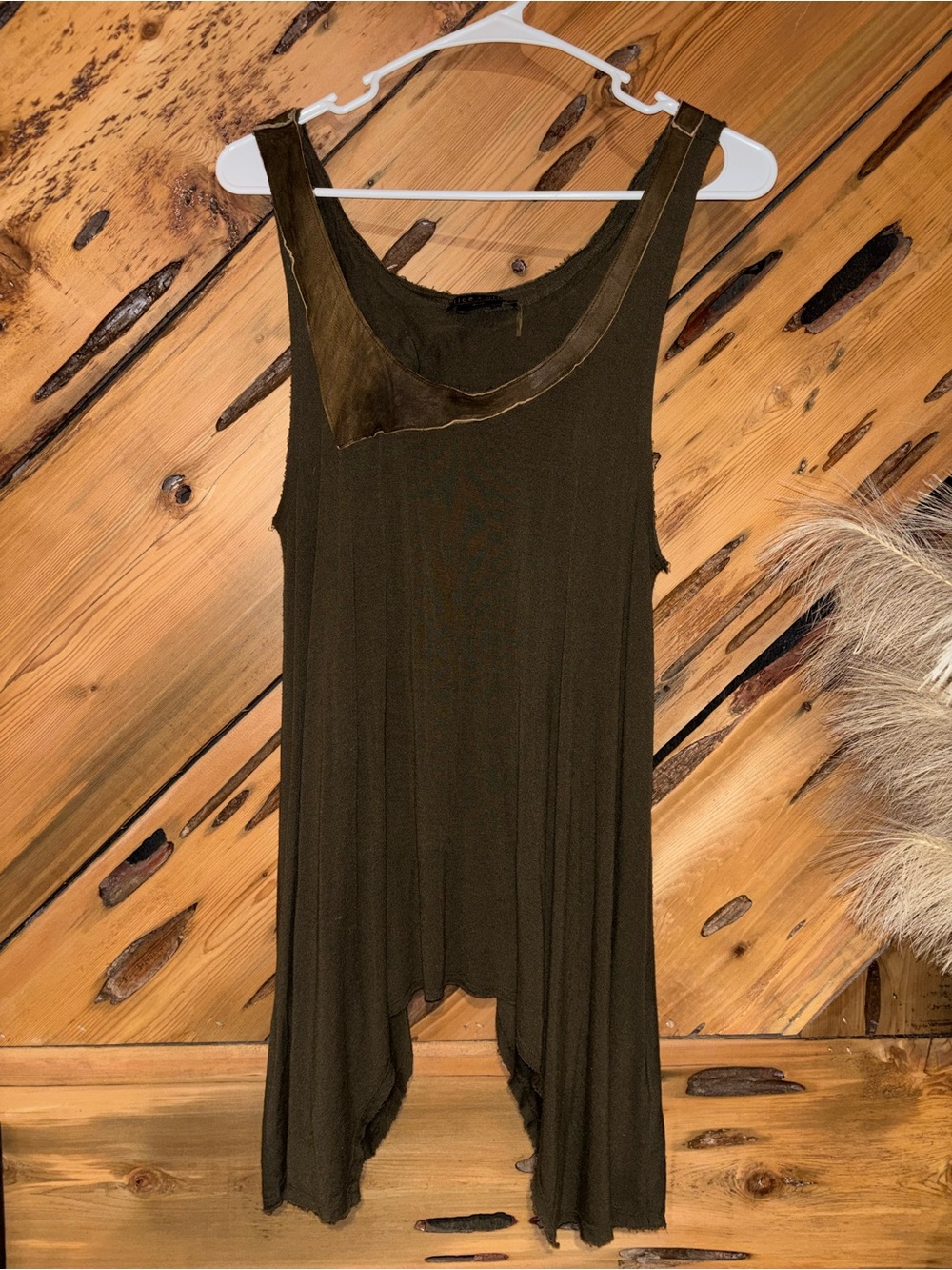 Alice + Olivia Olive Asymmetrical Tank Top